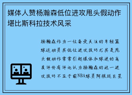 媒体人赞杨瀚森低位进攻甩头假动作堪比斯科拉技术风采